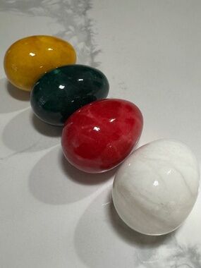 Alabaster Stone Eggs in Green, Amber Yellow, Red, and White
